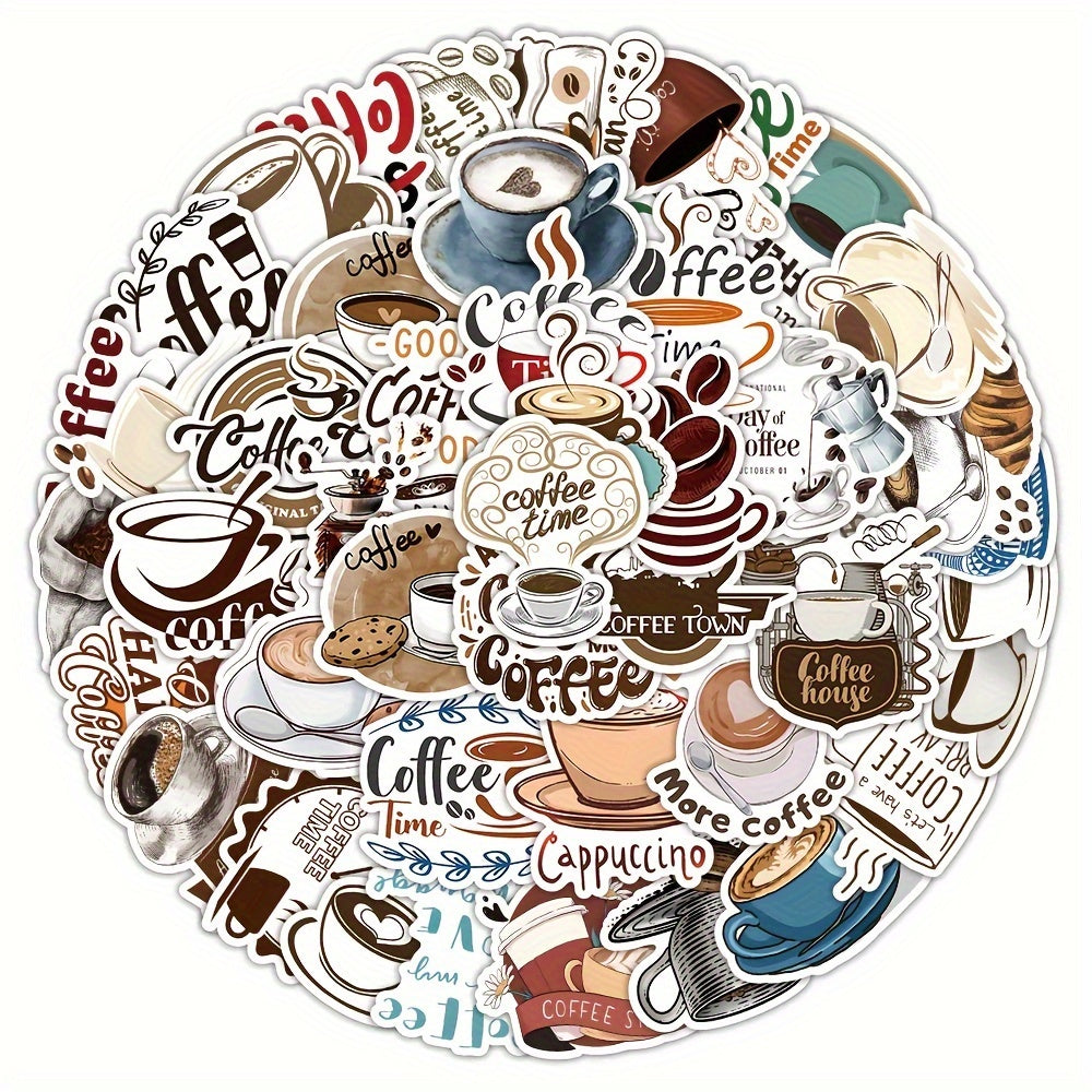 50pcs Coffee World Vintage Letter Graffiti Waterproof Vinyl Stickers