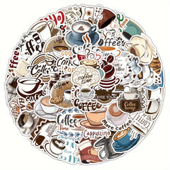 50pcs Coffee World Vintage Letter Graffiti Waterproof Vinyl Stickers