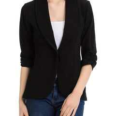 Solid Lapel Blazer Ruched Sleeve Blazer