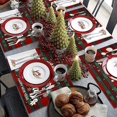 6pcs Christmas Tablecloths Heat Insulation Pad Napkin Set
