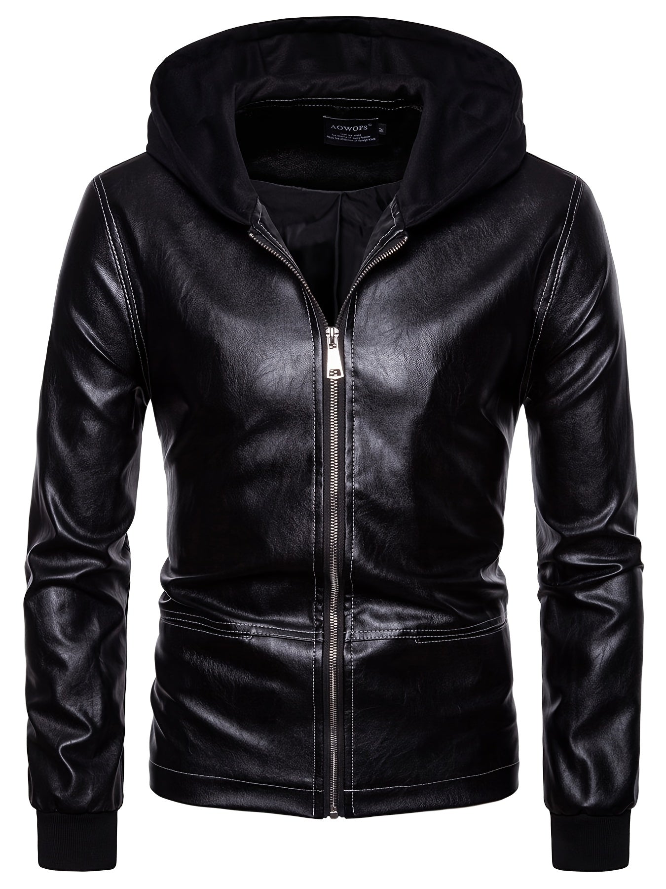 Men's Slim Fit Casual Leather Jacket with Hood