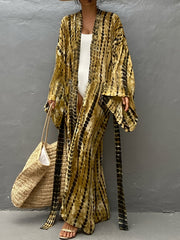 Boho Tie Dye Long Tunic Striped Kimono Cover Up