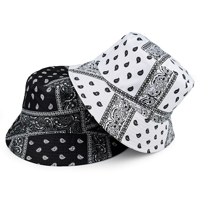 Retro European American Printed Cashew Bucket Hat Outdoor Travel Sun Hat