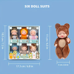6 Mini Children's Dolls with Washable Animal Costumes