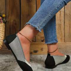 Women's Colorblock Knit Shoes Slip On Low Point Toe Flat Lightweight Shoes