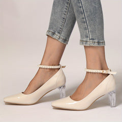 Women's Ankle Strap Faux Pearl High Heels