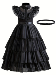 Girls Ruffled Sleeves Dress Princess Dresses & Belt