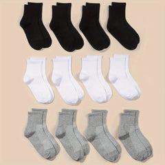 12 Pairs Unisex Solid Calf Socks for Kids