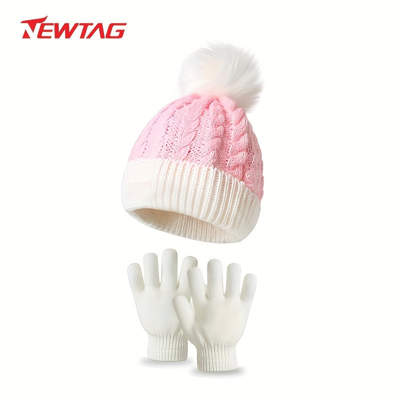 Kids Knitted Hat And Gloves Set, Autumn Winter Thickened, 2pcs