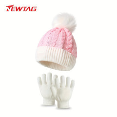 Kids Knitted Hat And Gloves Set, Autumn Winter Thickened, 2pcs