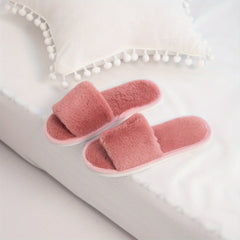Women's Plush Open Toe Slippers Cozy Fuzzy Bedroom Shoes