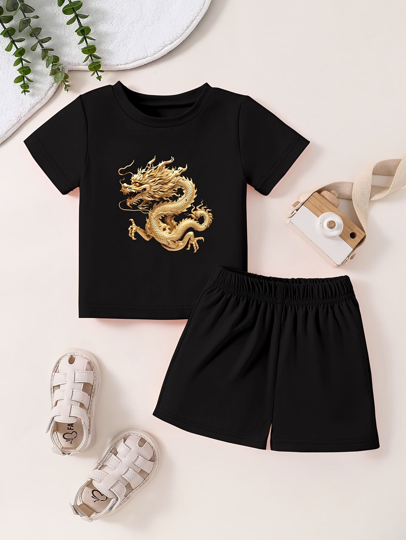 Toddler 2pcs Set Short Sleeve T shirt & Matching Shorts Cartoon Cotton Summer