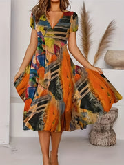 Casual Dress Women's Plus Painting Print Short Sleeve V Neck