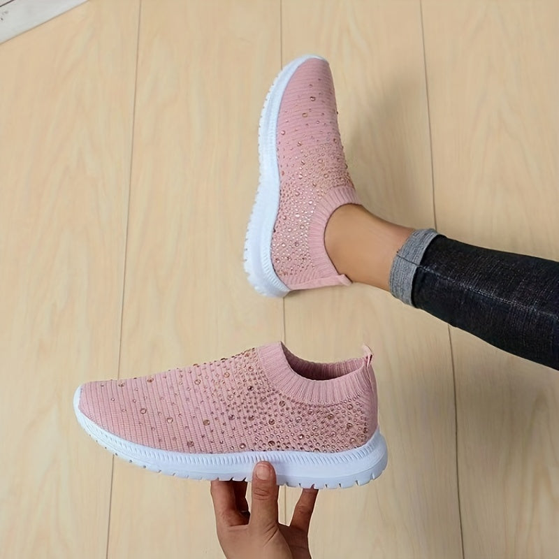 Women's Rhinestone Sock Shoes Low Top Slip On Sports Shoes