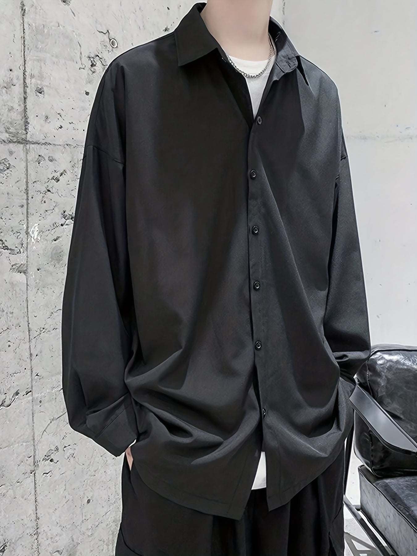Men's Loose Stylish Shirt Top Turn Down Collar Long Sleeves Closure Regular Fit