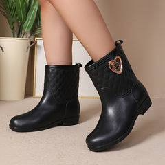 Women's Quilted Argyle Rain Boots with Heart Button Decor
