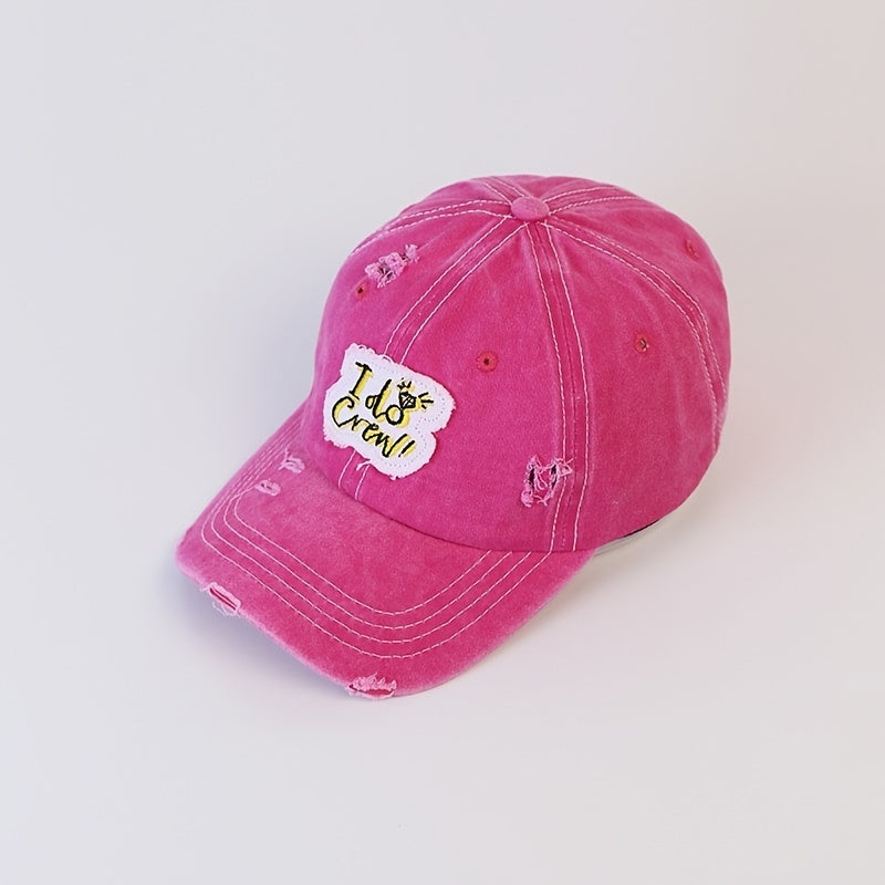 Vintage Embroidered Baseball Cap Ripped Washed Curved Edge Hat