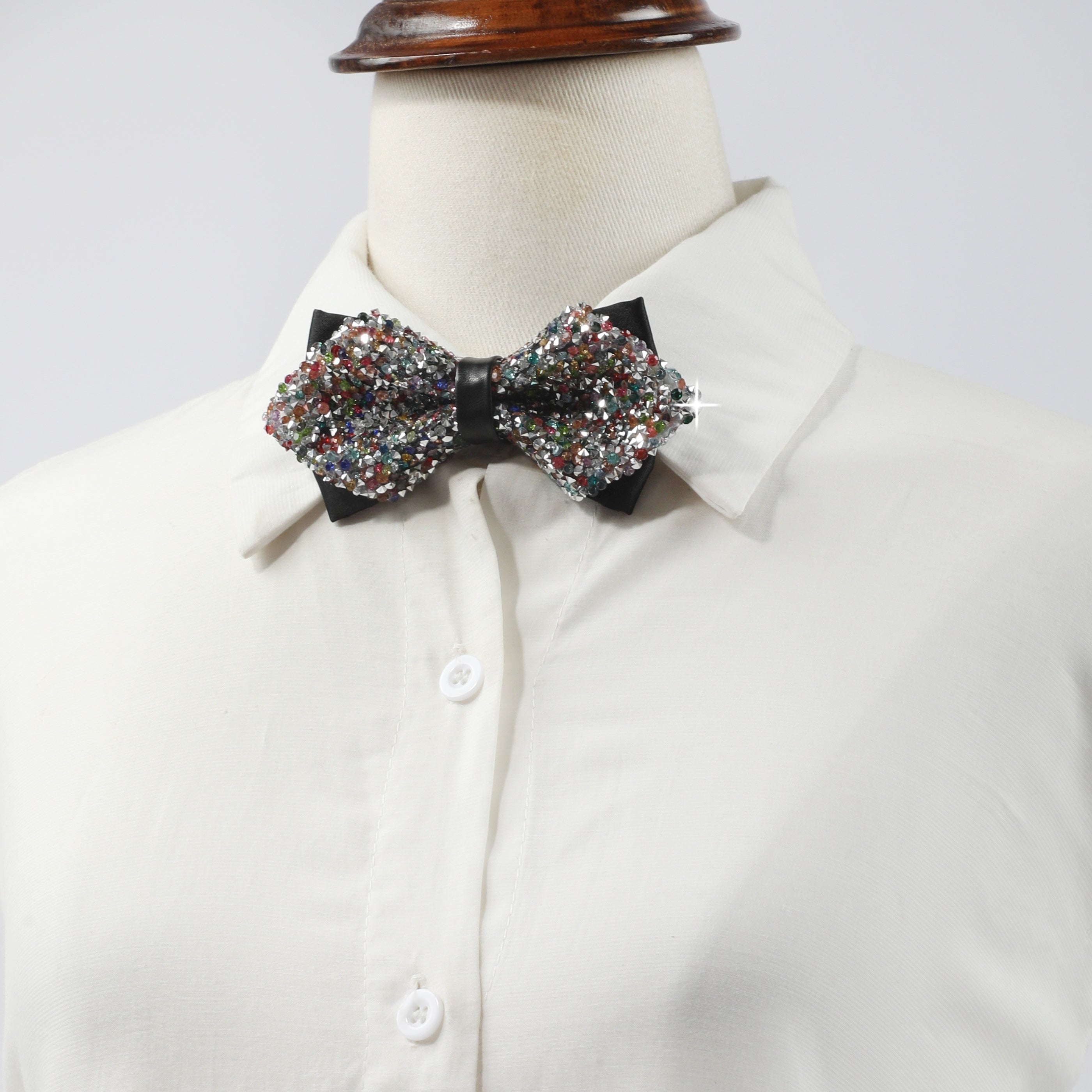 Colorful Rhinestone Bow Tie Shirt Tie Detachable Costume Party