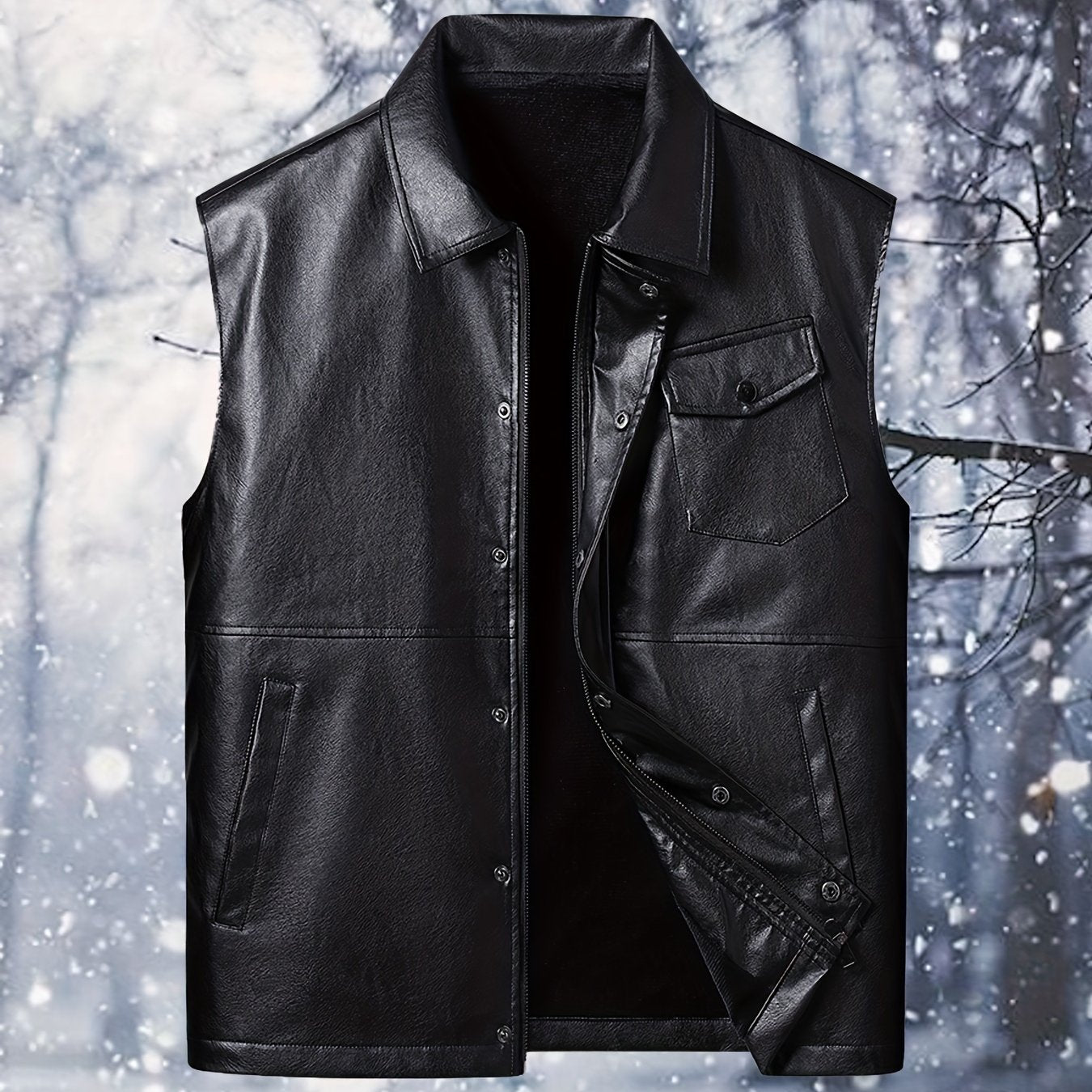Men's Warm Fleece PU Leather Vest for Fall Winter