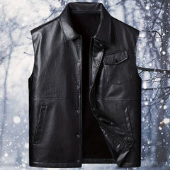 Men's Warm Fleece PU Leather Vest for Fall Winter