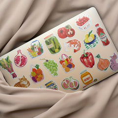 50pcs Pink Mediterranean Artistic Stickers Honey Fruits Vegetables Cat PVC