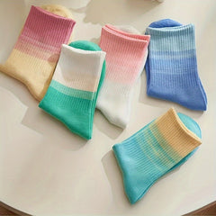 5 Pairs Ombre Crew Socks Comfy & Breathable Mid Tube Socks