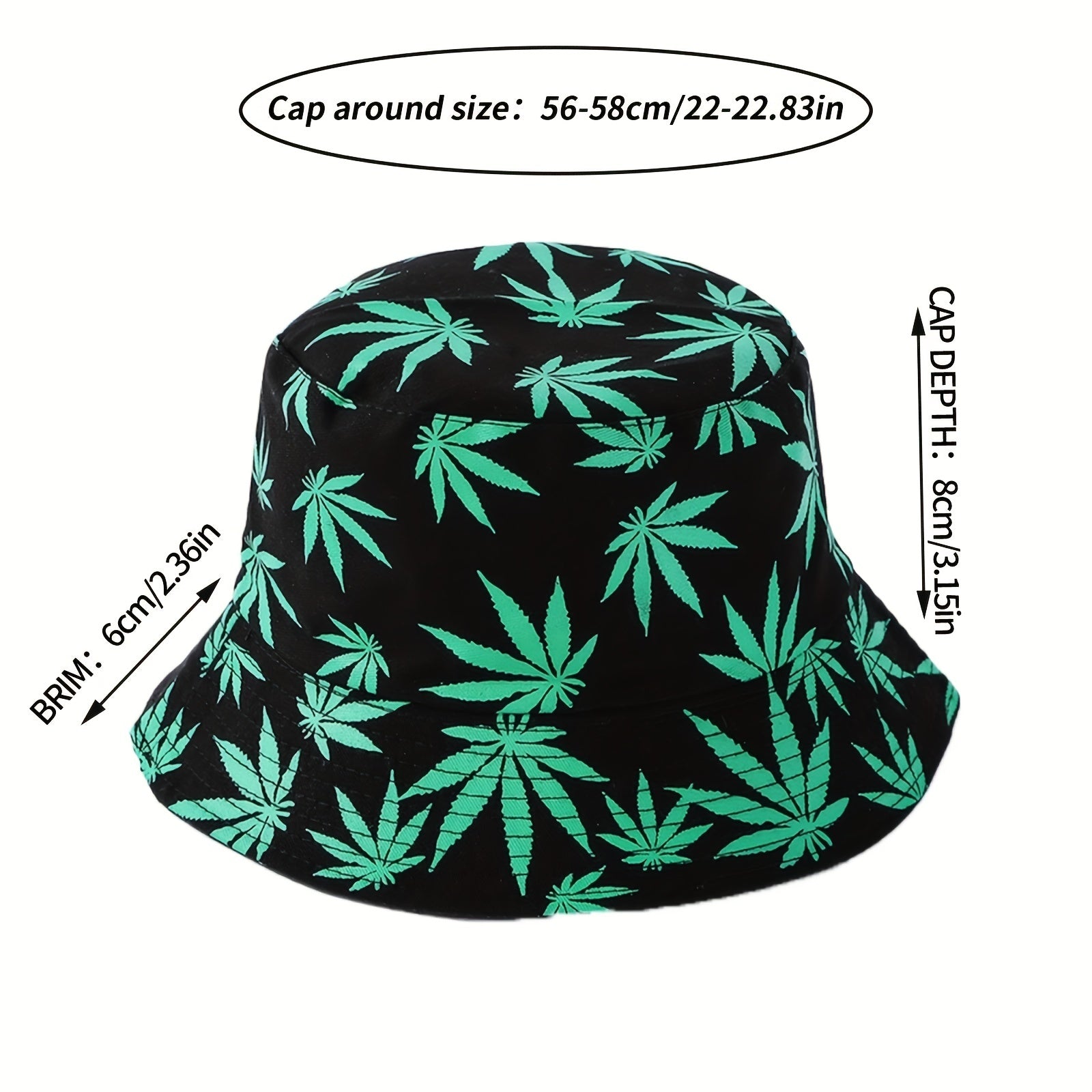 Leaf Print Reversible Bucket Hat Hip Hop Couple Beach Sun Hat