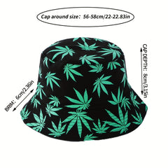 Leaf Print Reversible Bucket Hat Hip Hop Couple Beach Sun Hat