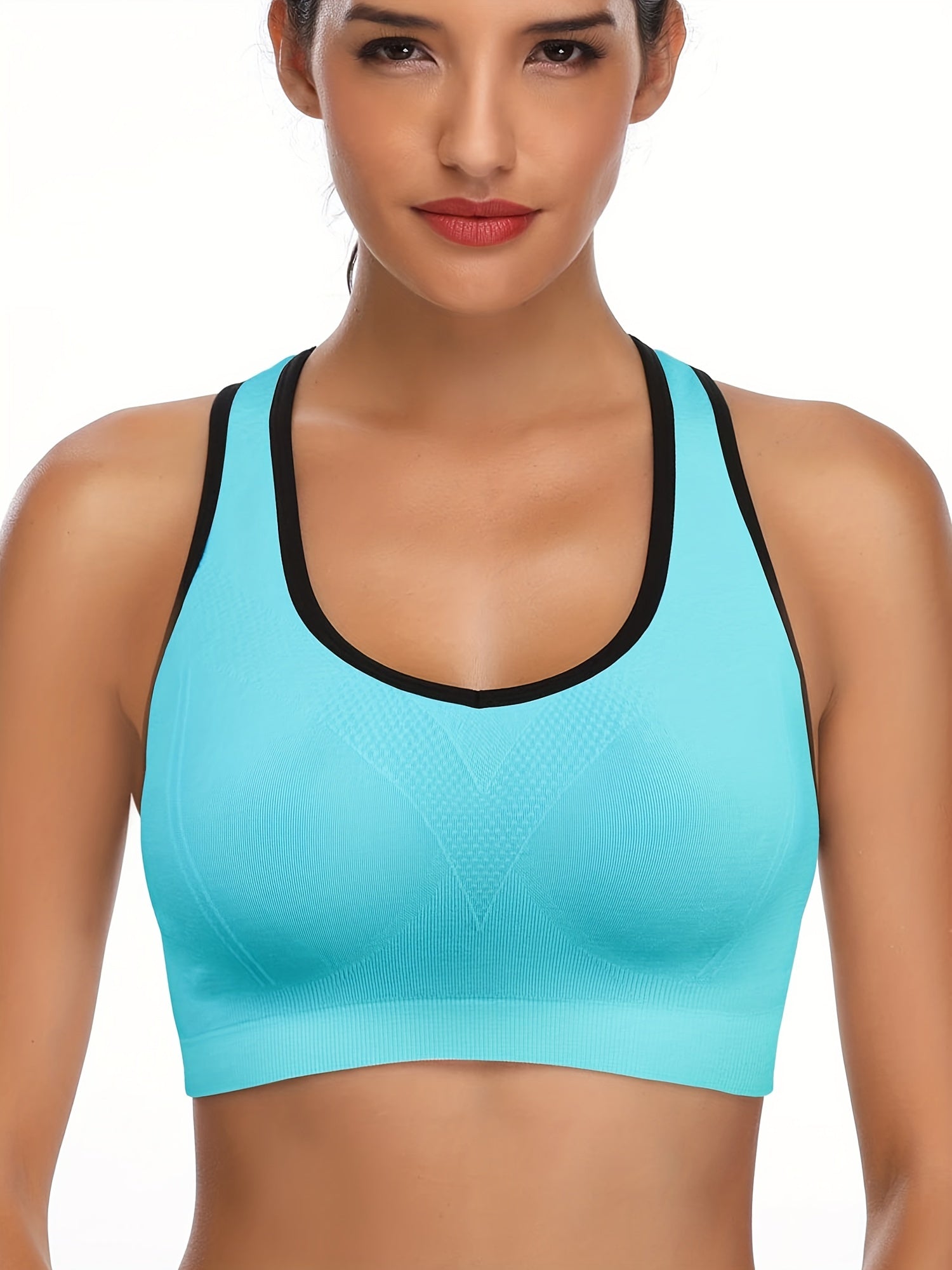 3 Pack Plus Size Sports Bra Solid Contrast Trim Criss Cross Back
