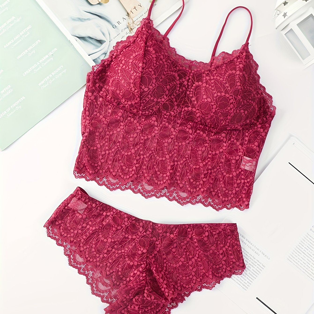 Girls Lace Padded Tank Top & Briefs Set for 14-18 Y