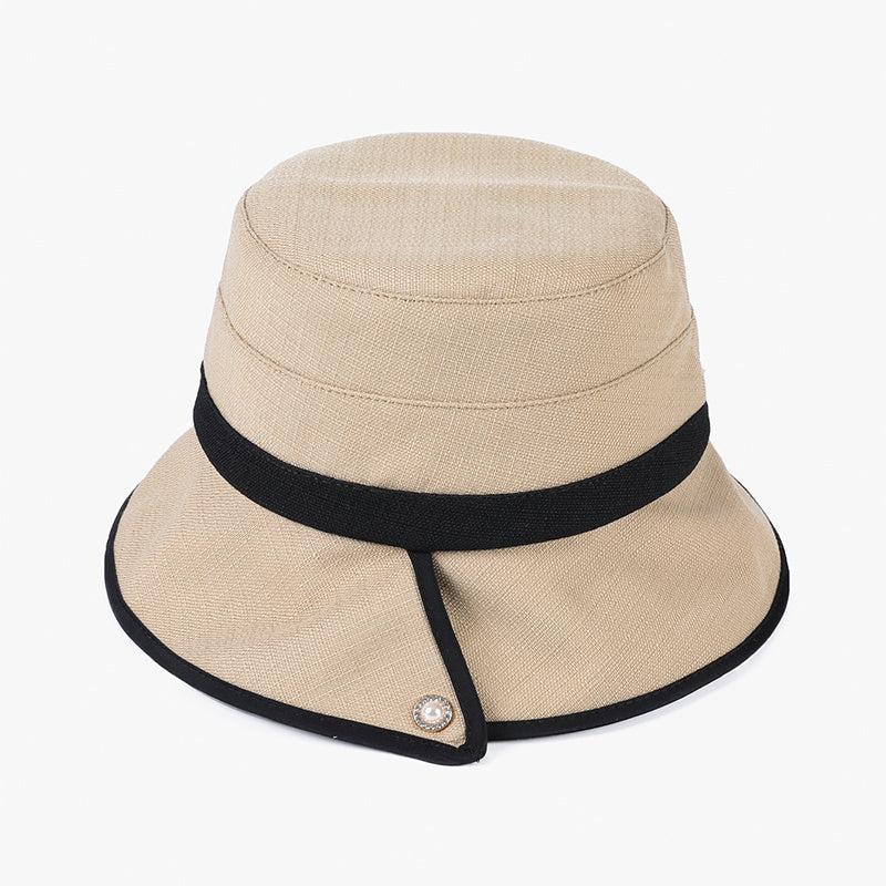 French Style Pearl Decor Edge Bucket Hat Sunscreen Beach Fisherman Cap