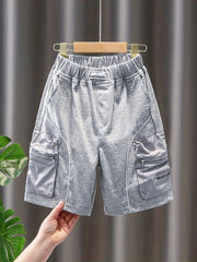 Boys Shorts Patch Zipper Pockets Casual Comfortable Breathable For Summer Kids