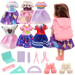 16pcs Doll Clothes & School Toys Backpack Learning Kit for 13 Dolls