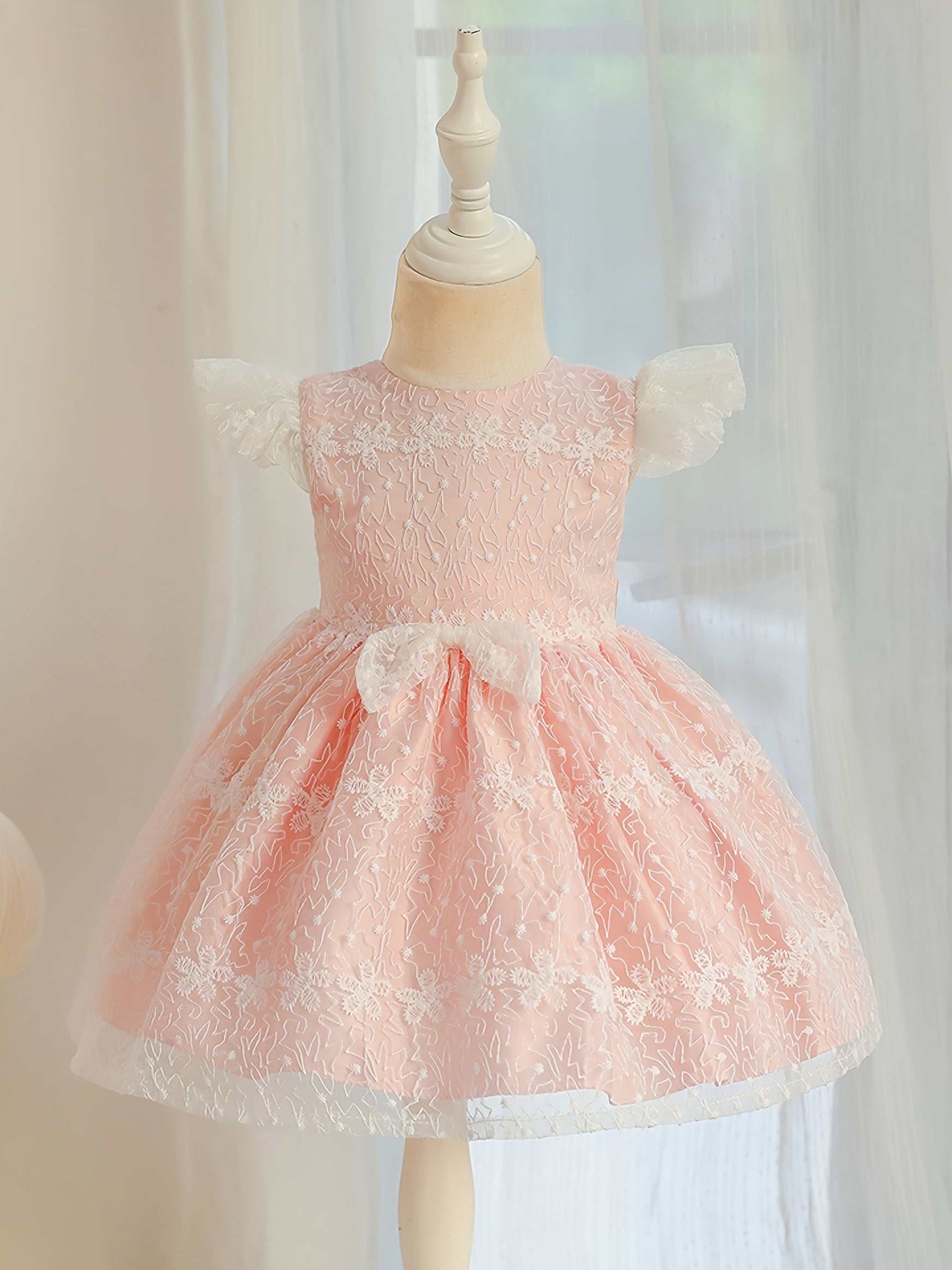 Baby Girls Bowknot Flutter Sleeve Lace Gown Dress for Party