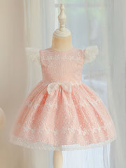 Baby Girls Bowknot Flutter Sleeve Lace Gown Dress for Party