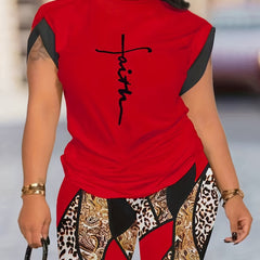 Cross Leopard Baroque Print Top & Shorts Set