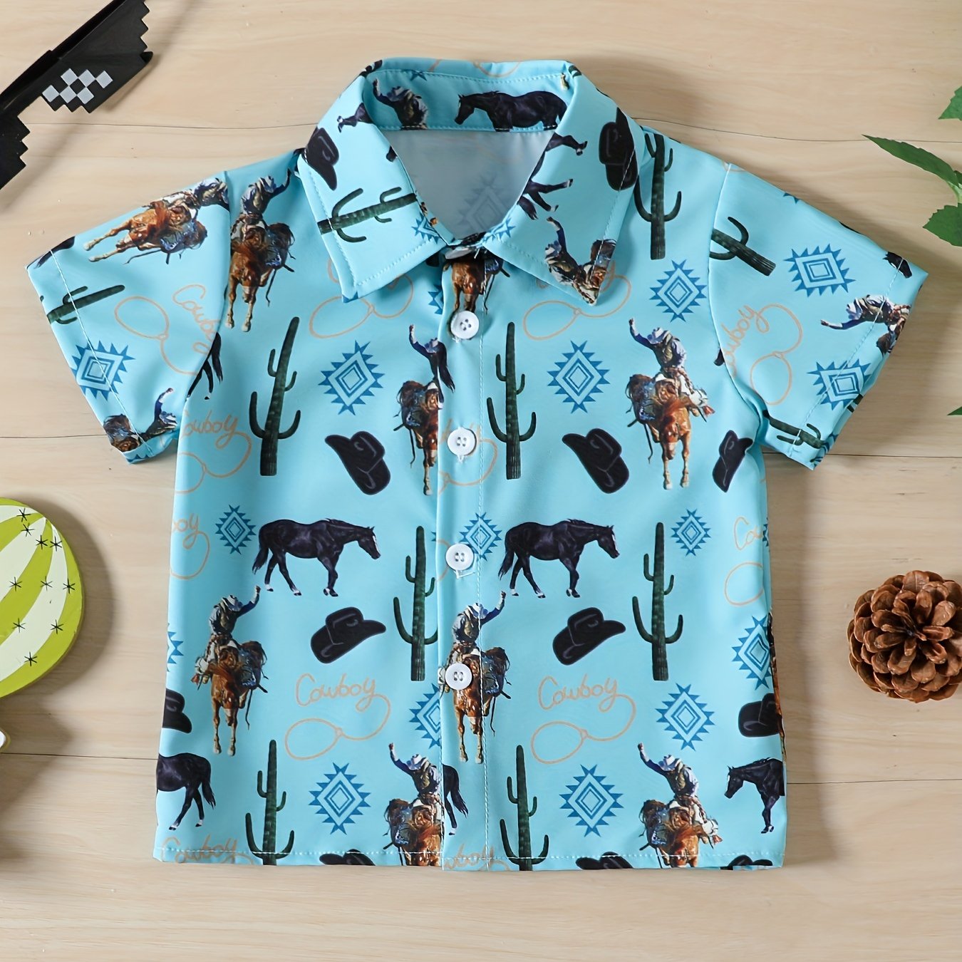 Boys Cowboy Bull Cactus Shirt Summer Kids Clothes