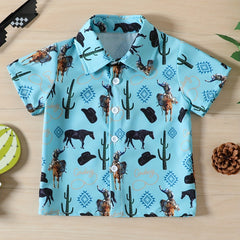 Boys Cowboy Bull Cactus Shirt Summer Kids Clothes