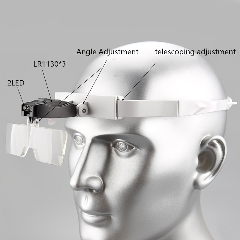 Head Mounted Magnifier With 2 LED Lights Hands Magnifier