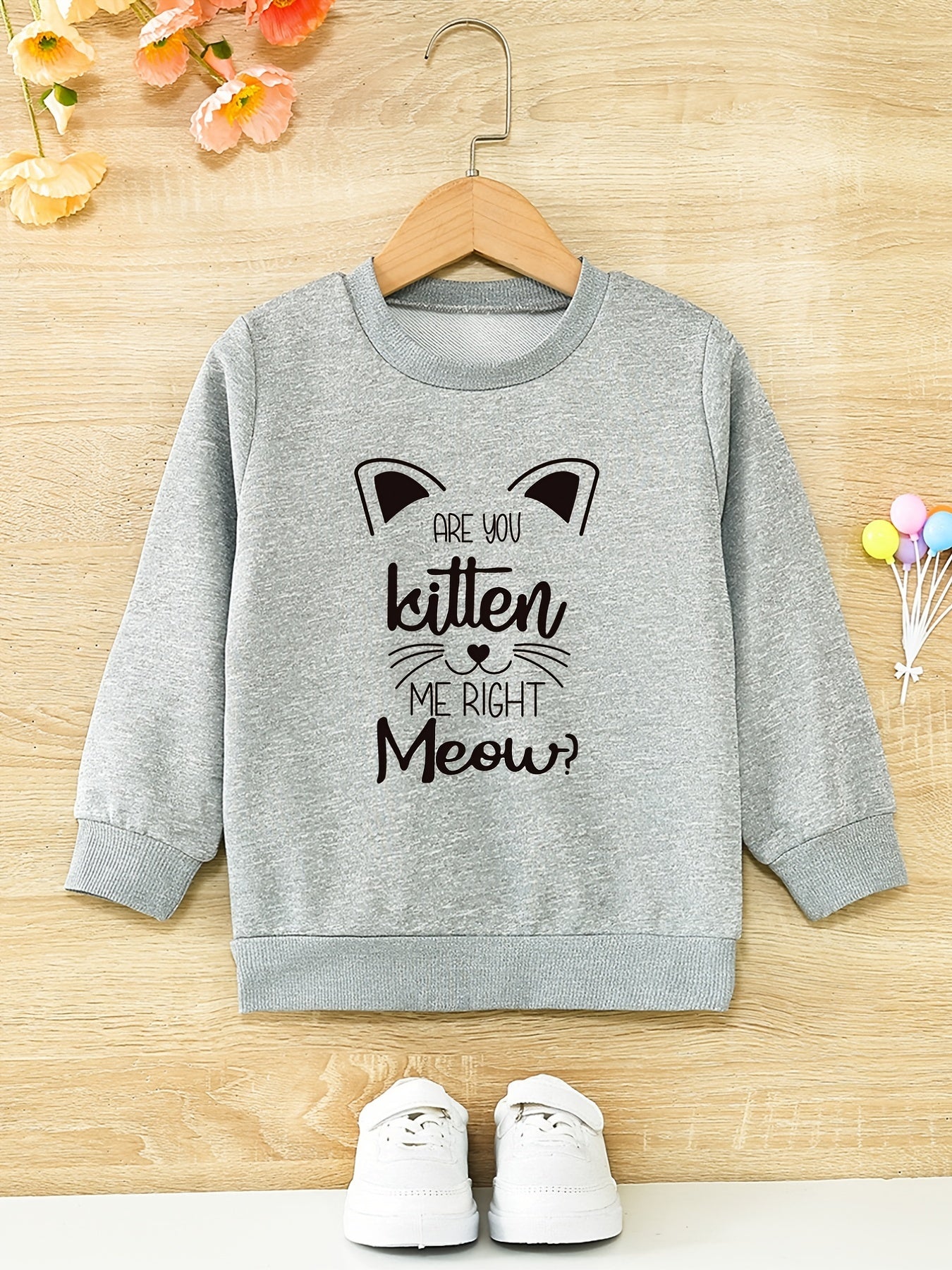 Girls Fun 'Are You Kitten Me' Round Neck Active Pullovers