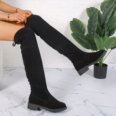 Women's Chunky Heel Over The Knee Boots Lace Up Comfortable Boots