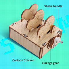 Wooden Chicken Pecking Rice Puzzle Toy with Linkage Gear Shake Handle