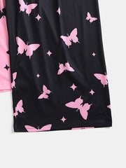 2 Pack Plus Size Y2K Sleep Bottoms Set Women's Plus Butterfly Print