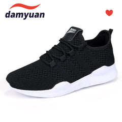 Women's Breathable Knit Sneakers Low Top Lace Up Solid Casual Shoes