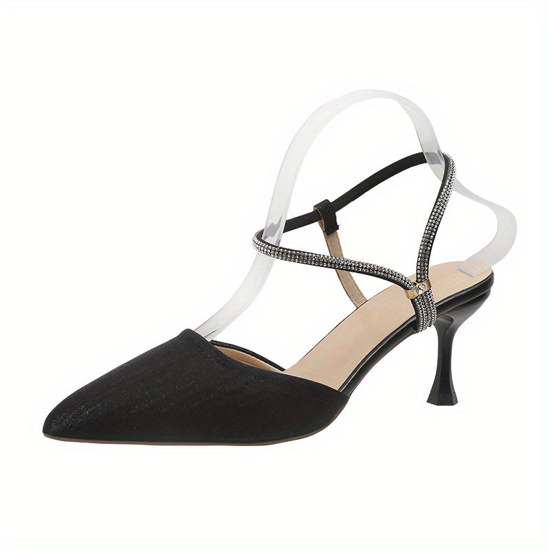 Rhinestone Stiletto Heel Sandals Point Toe Summer Glitter Dress Shoes
