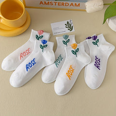 5 Pairs Floral & Letter Print Short Socks Women's Stockings