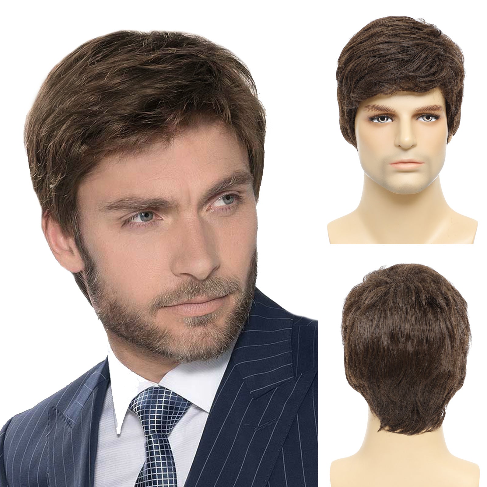 Short Brown Layered Mens Wig for Cosplay Party Costume Hair Full Wig