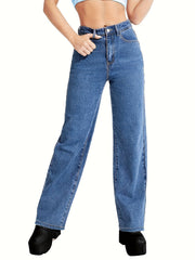 High Waist Straight Jeans Wide Leg Denim