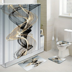 4pcs Modern Art Shower Curtain Set with Non-Slip Bathroom Rug