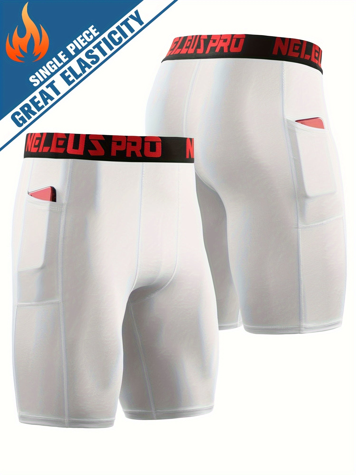 Men's Letter Print Compression Shorts With Pocket Athletic Base Layer